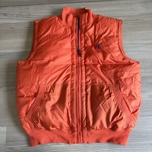 Vintage POLO RALPH LAUREN ORANGE DOWN PUFFER VEST MEN'S Size Large Blue Pony